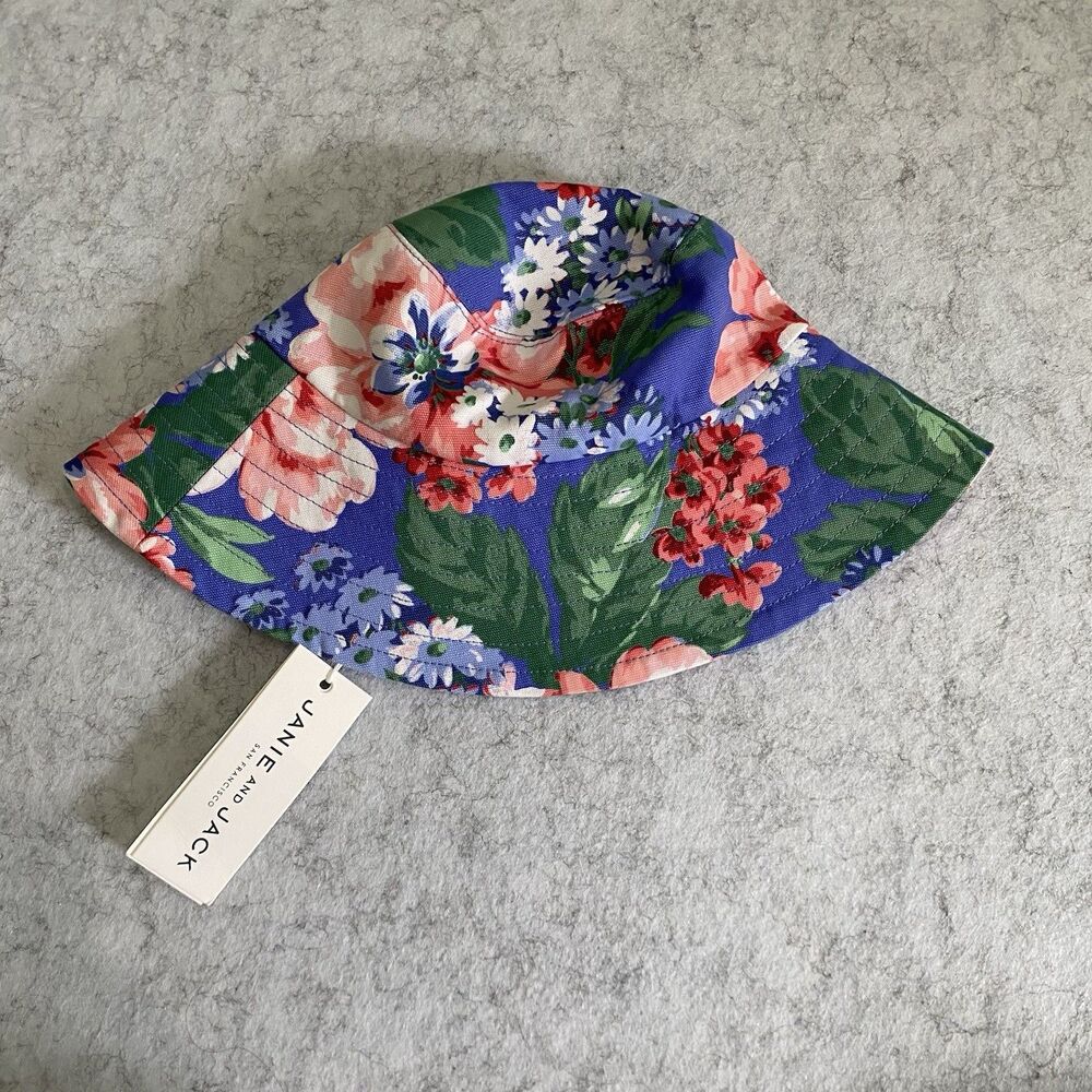 Janie and Jack Girl Blue Purple Pink Floral Bucket Hat 0-6 Sun Hat Summer Beach